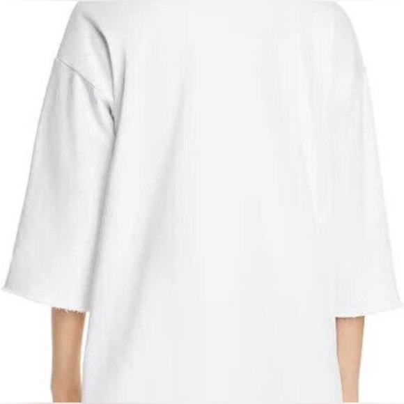 EILEEN FISHER NWT White French-Terry 3/4 Sleeve Raw-Edge Pocket Tunic - Picture 2 of 8